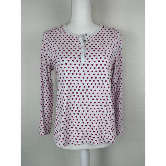 Roller Rabbit women's small white red heart print long sleeve pajama top - Picture 1 of 6